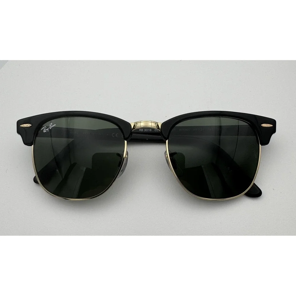 Ray-Ban Clubmaster RB3016 W0365 Black/Gold Green Tinted Retro Style 49 21 140 3N